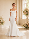 ChicSew Fancy Off The Shoulder Ruching Sleeveless Mermaid Crepe Long Wedding Dress
