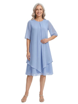 ChicSew Jewel Half Sleeve Knee-Length A-Line Chiffon Mom Of The Groom Dresses