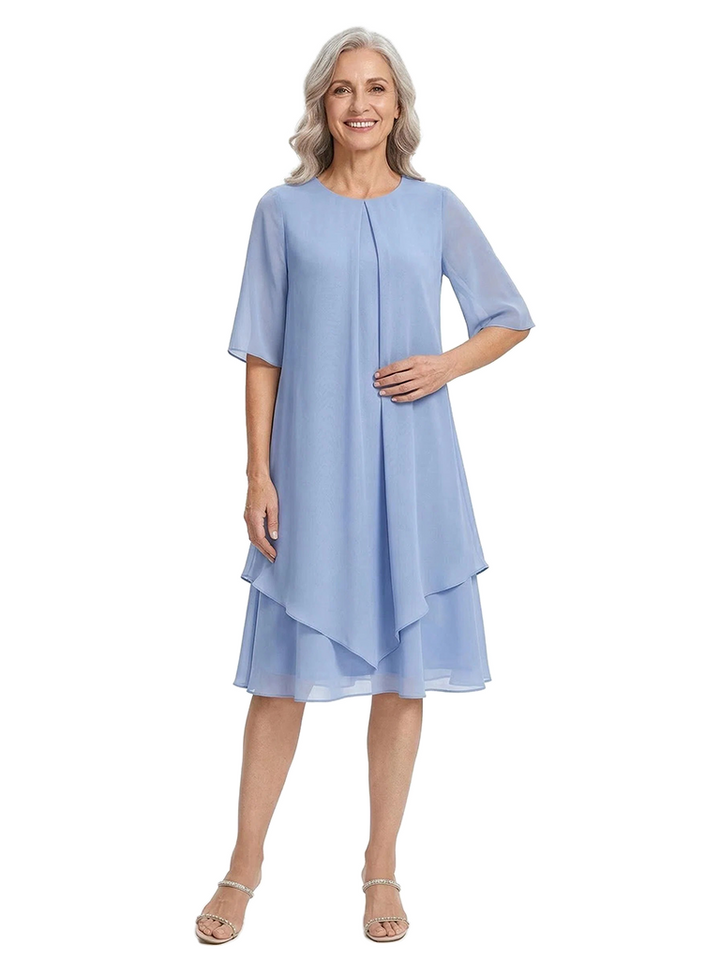 ChicSew Jewel Half Sleeve Knee-Length A-Line Chiffon Mom Of The Groom Dresses