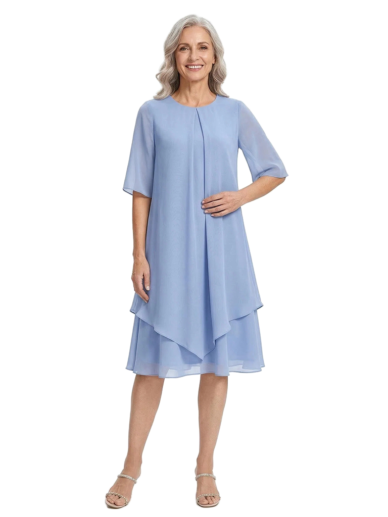 ChicSew Jewel Half Sleeve Knee-Length A-Line Chiffon Mom Of The Groom Dresses