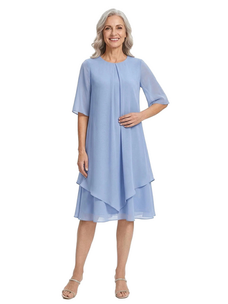 ChicSew Jewel Half Sleeve Knee-Length A-Line Chiffon Mom Of The Groom Dresses