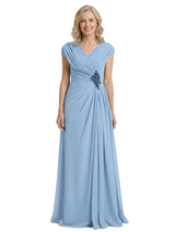 ChicSew Modern Ruched Chiffon A-Line Mother Of The Groom Dress V-Neck