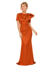 Chicsew Sexy Jewel Short Sleeve Satin Unique Long Mermaid Bridesmaid Dresses