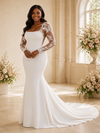 ChicSew Modern Mermaid Square Neck Long Sleeves Lace Crepe Maxi Wedding Dress