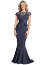 Elegant Illusion Cap Sleeves Lace Chiffon Mermaid Trendy Mother Of The Bride Dresses