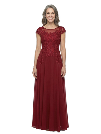 ChicSew Scoop Lace A-Line Mother Of The Groom Dresses Cap Sleeve Floor Length Chiffon Gown