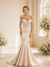 ChicSew Fancy Off The Shoulder Satin Boning Mermaid Long Wedding Dress With Beading