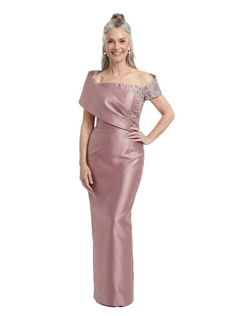 ChicSew Fancy Cape Neckline Beaded Silky Satin Mermaid Mother Of The Groom Evening Gowns