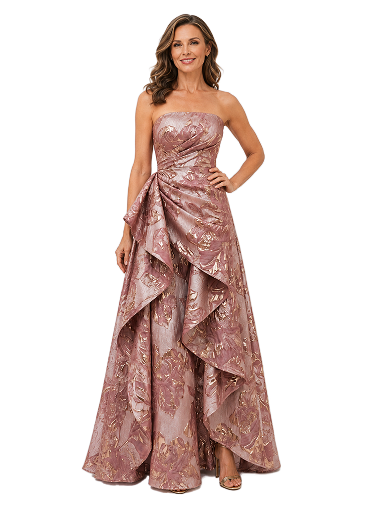 Chicsew Elegant Floral Strapless Ruched Floor-Length A-Line Mother of The Bride Dress