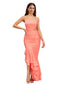 Elegant Spaghetti Straps Square Mermaid Side Slit Ruffles Satin Floor Length Bridesmaid Dresses
