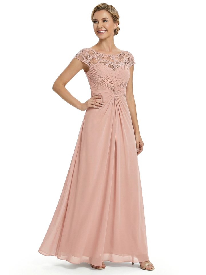 Beautiful Mother Of The Bride Dresses Jewel Cap Sleeves A-Line Formal Wedding Event Dress