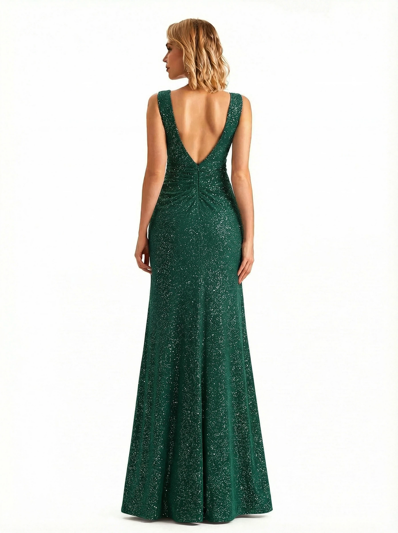 Shiny V-neck Mermaid Glitter Jersey Side Slit Maxi Formal Dresses For Women