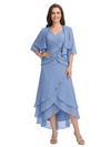 ChicSew Fancy Chiffon V-Neck Mother Of The Bride Dress With Matching Jacket And Tiered High Low Hemline