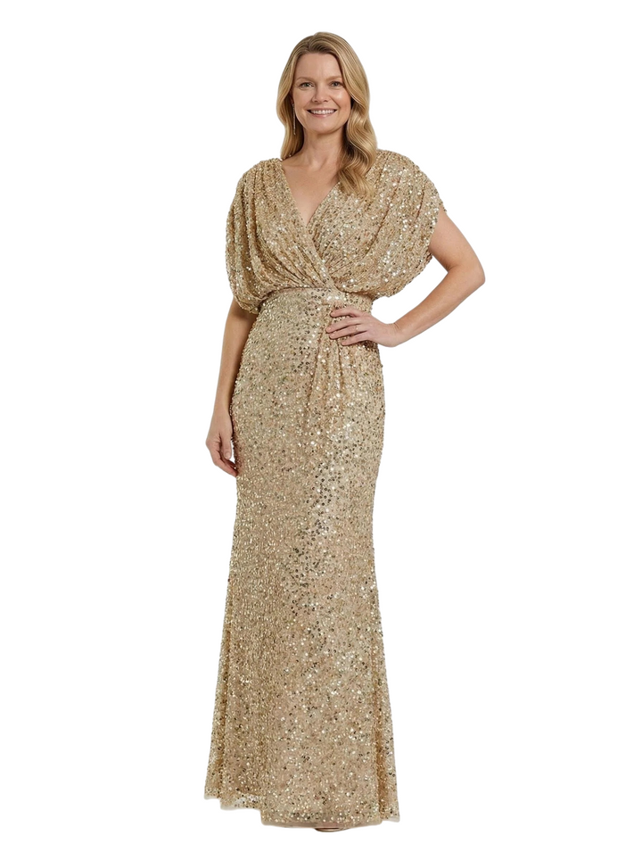 Chicsew Elegant V-Neck Short Sleeves Mermaid Floor-Length Sequin Mother Of The Groom Dress