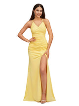 Sexy V-Neck Mermaid Jersey Long Formal Dresses For Women Side Slit Spaghetti Straps