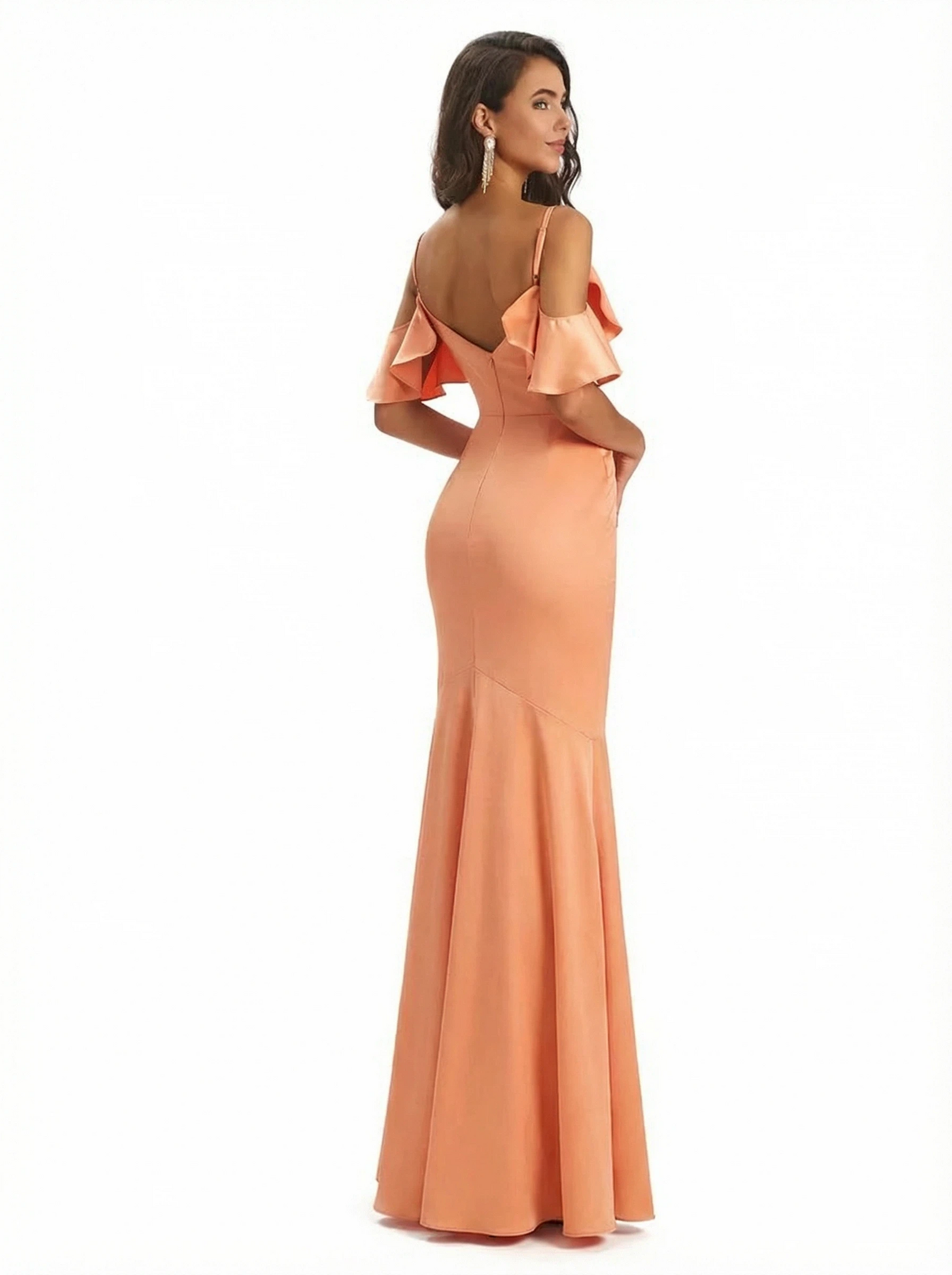 Sexy Mermaid Cold Shoulder Silky Satin Maxi Formal Evening Dresses For Women