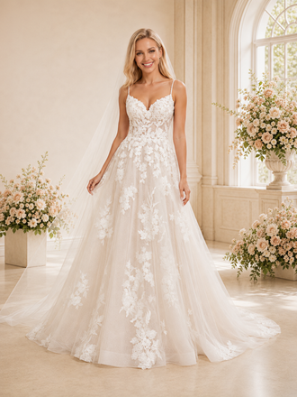 ChicSew Beautiful A-line Spaghetti Straps V-Neck Long Lace Appliques Wedding Dresses Online