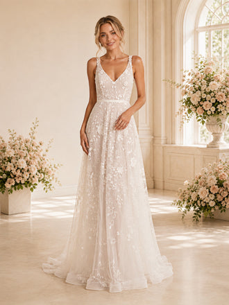 ChicSew Sexy Deep V-Back A-line Spaghetti Straps V-Neck Long Wedding Dresses Online