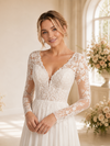 ChicSew Elegant Chiffon A-Line Lace Applique V-Neck Long Sleeves Maxi Wedding Dress