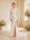 ChicSew Sexy Long Sleeves Side Slit Sabrina Mermaid Lace Wedding Dresses With Long Train