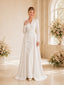 ChicSew Elegant V-Neck Ruching Long Sleeves Crepe Sheath Long Wedding Dresses