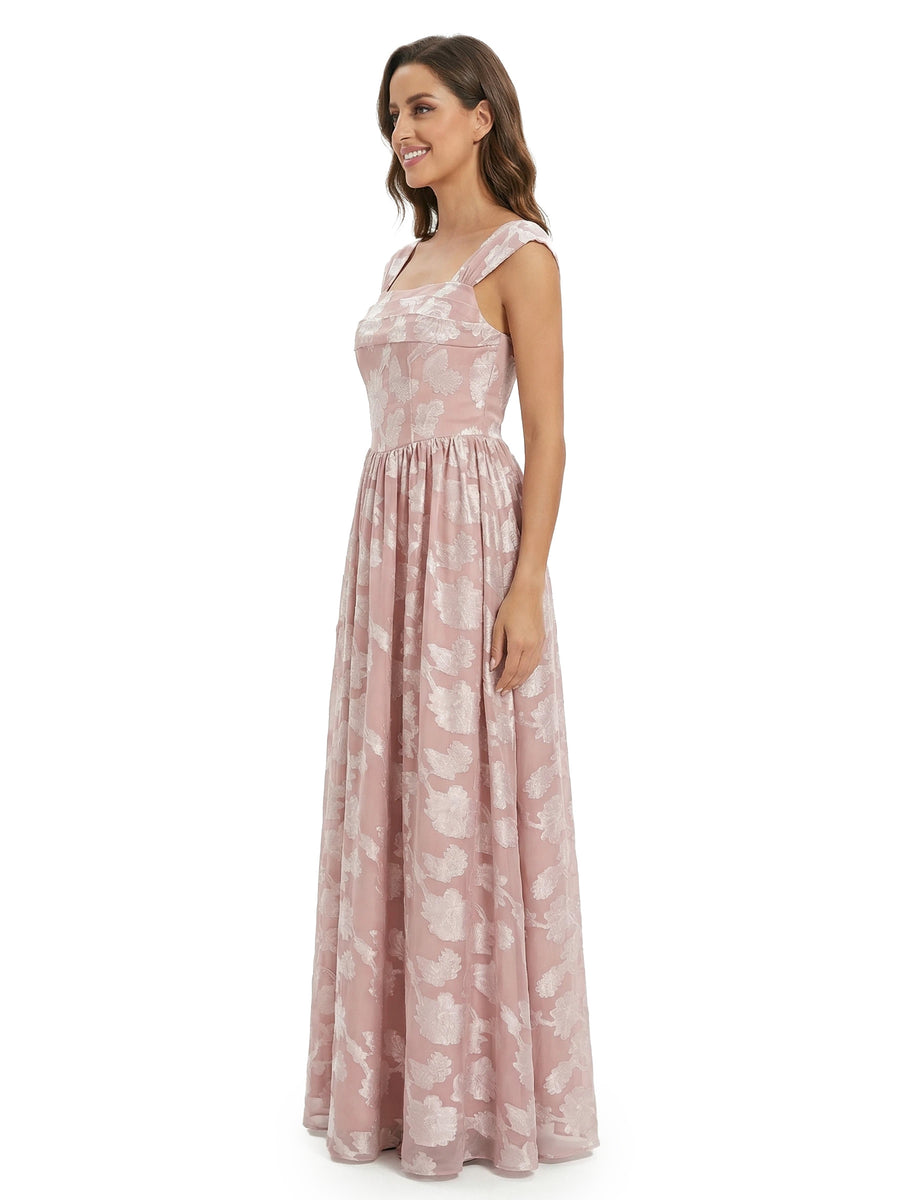 ChicSew Elegant Burnout Chiffon Square Neck A-Line Floor-Length Evening Dresses For Women