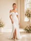 ChicSew Unique Mermaid Off The Shoulder Satin Long Wedding Dresses With Side Slit