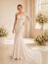 ChicSew Romantic Long Sleeve Mermaid Lace Wedding Dress With Asymmetric Neck And Long Train