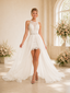 ChicSew Unique Lace Open Back Sheath Mini Wedding Dresses With Tulle Overskirt