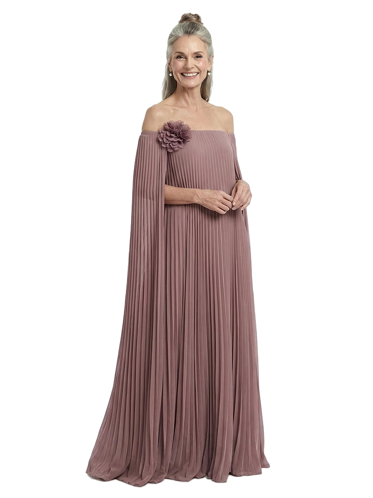 ChicSew Pleated Floral Applique Floor Length Chiffon Romantic Mom Of The Groom Dresses