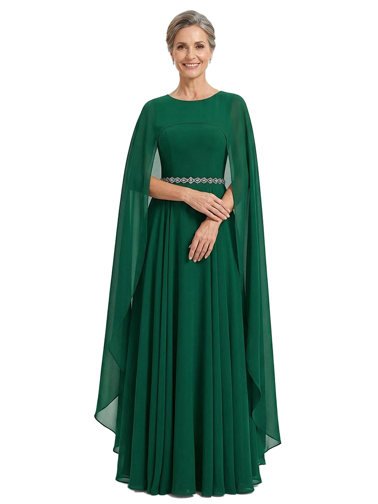 ChicSew Jewel Cape Sleeve A-Line Rhionstone Floor Length Chiffon Fancy Mother of the Bride Dresses