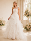 ChicSew Elegant Unique One Shoulder Lace Tulle Ruffled Maxi A-Line Wedding Dress