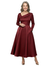 ChicSew Elegant Silky Satin A-Line Mother Of The Bride Dresses With Pockets Long Sleeves Ankle-Length Gown