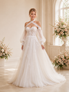 ChicSew Romantic Unique Halter Long Sleeves A-Line Boning Lace Tulle Maxi Wedding Dresses