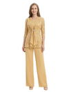 ChicSew Round Neck Sequin Lace Chiffon Mother of The Bride Two Piece Jumpsuit