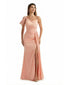Sexy Asymmetric Straps Mermaid Ruched Side Slit Silky Satin Maxi Formal Evening Dresses With Waist Drape