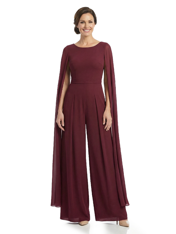Chicsew Stylish Modern Jewel Long Sleeves Mother of The Bride Pantsuit Chiffon