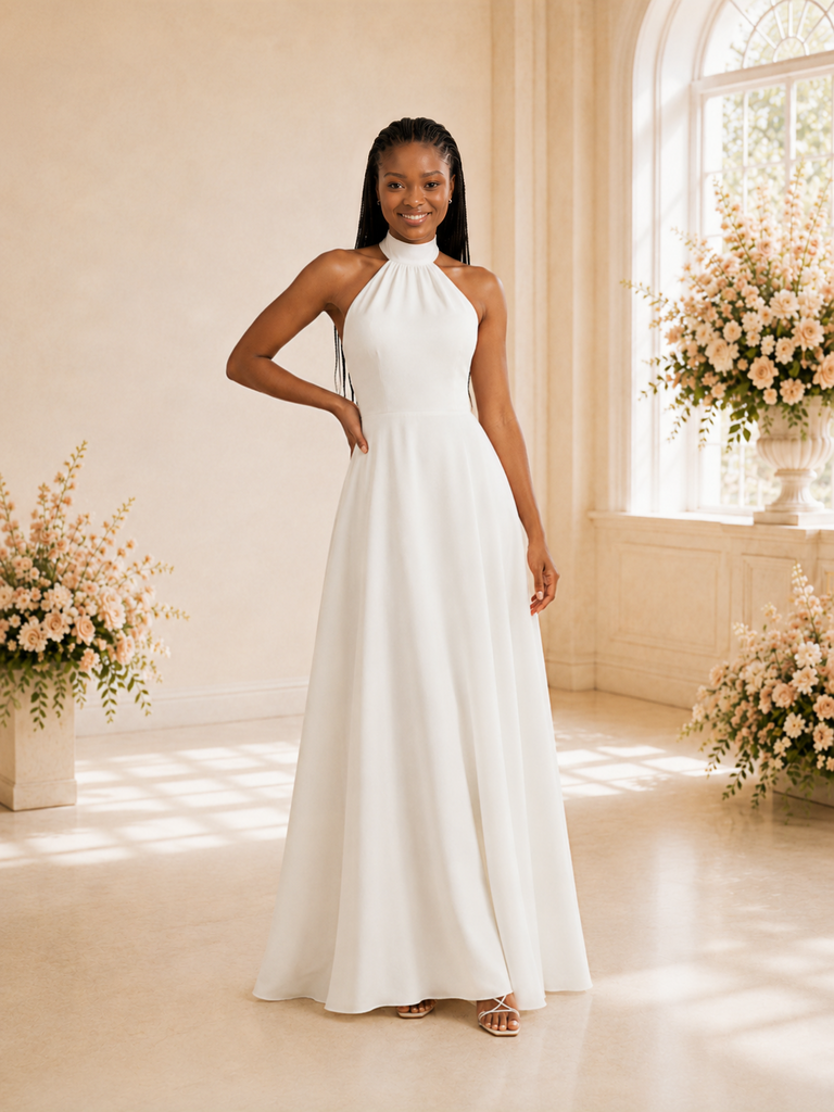 ChicSew Simple Halter Sleeveless Chiffon A-Line Floor-Length Wedding Dress