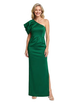 Unique One Shoulder Satin Mother of The Groom Dress Floor-Length Gown with Asymmetric Ruffle