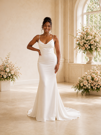 ChicSew Modern Spaghetti Straps V-Neck Sleeveless Crepe Mermaid Maxi Wedding Dress