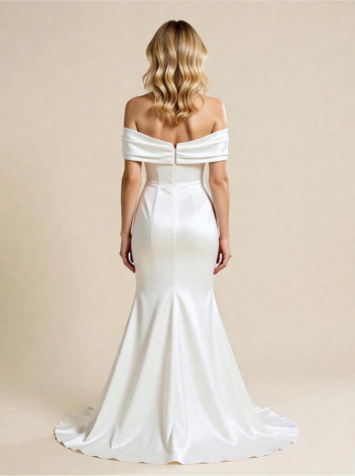 Mermaid Off Shoulder Sleeveless Maxi Long Satin Wedding Dresses Online