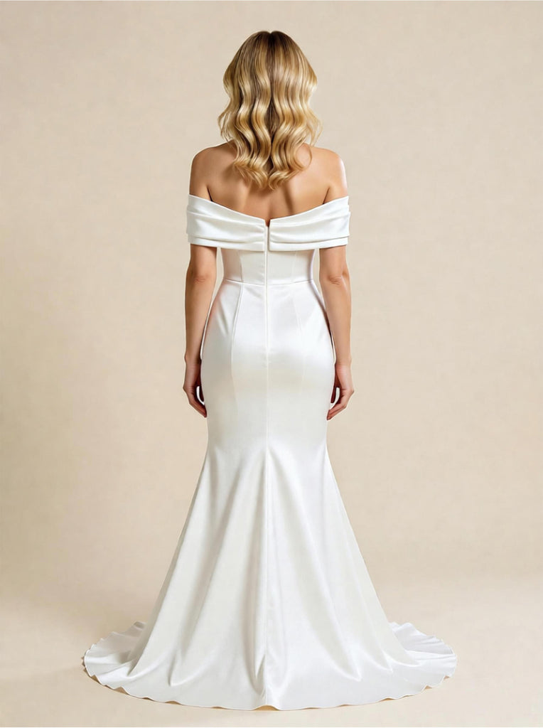 Mermaid Off Shoulder Sleeveless Maxi Long Satin Wedding Dresses Online