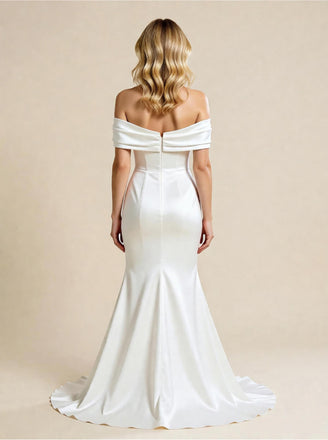 Mermaid Off Shoulder Sleeveless Maxi Long Satin Wedding Dresses Online