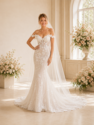 ChicSew Romantic Off The Shoulder Lace Tulle Mermaid Boning Long Wedding Dresses