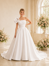 ChicSew Fancy One Shoulder Ruching Satin A-Line Maxi Long Wedding Dress