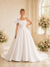 ChicSew Fancy One Shoulder Ruching Satin A-Line Maxi Long Wedding Dress