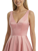 Elegant V-Neck A-Line Satin Floor-Length Prom Gown Minimalist Sleek Evening Dress