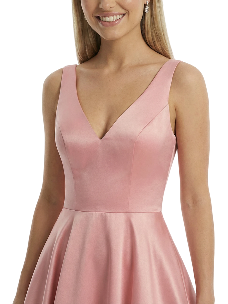Elegant V-Neck A-Line Satin Floor-Length Prom Gown Minimalist Sleek Evening Dress