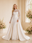 ChicSew Classic High Neck Satin Mermaid Long Sleeves Lace Applique Maxi Wedding Dresses With Overskirt