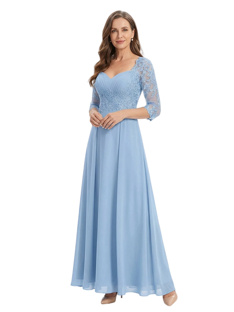 ChicSew Classy Chiffon Mother Of The Bride Dresses With Lace Long Sleeves Maxi Mom Dresses